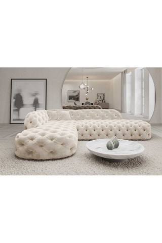 Canapé d'angle gauche Honey - Crème - 6 places - Tissu toucher velours