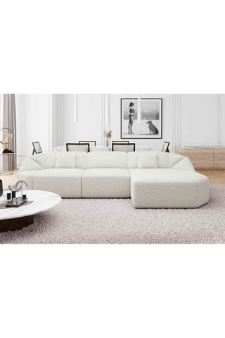 Canapé d'angle droit Laguna - Blanc - 5 places - Tissu bouclette
