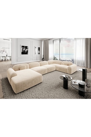 Canapé d'angle droit panoramique Labucca - Crème - 7 places - En velours