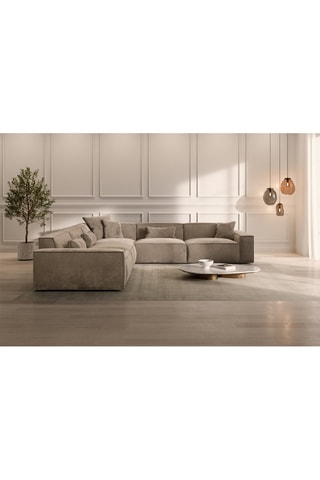 Canapé d'angle Lionel - Beige foncé - 6 places - En tissu toucher velours