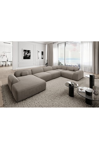 Canapé d'angle droit panoramique Labucca - Beige foncé - 7 places - En velours