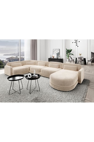 Canapé d'angle gauche panoramique Migala - Crème - 7 places - En velours