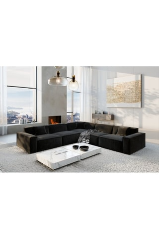 Canapé d’angle Lionel - Noir - 6 places - En tissu velours