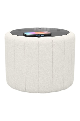 Table d’appoint ronde avec chargeur sans fil et port USB intégrés Nuvola - Blanc