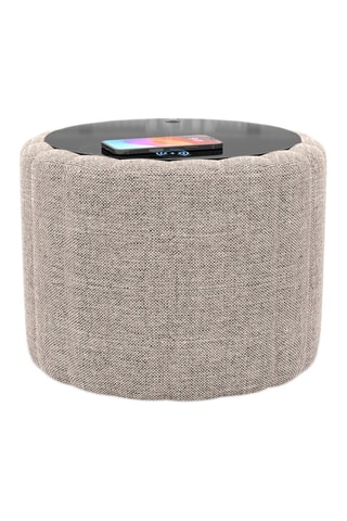 Table d’appoint ronde avec chargeur sans fil et port USB intégrés Nuvola - Beige