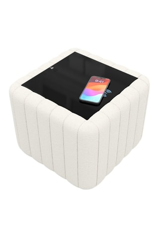 Table d’appoint carrée avec chargeur sans fil et port USB intégrés Rokano - Blanc