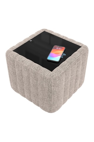 Table d’appoint carrée avec chargeur sans fil et port USB intégrés Rokano - Beige