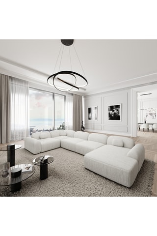 Canapé d'angle droit Labucca - Blanc - 7 places - En polyester