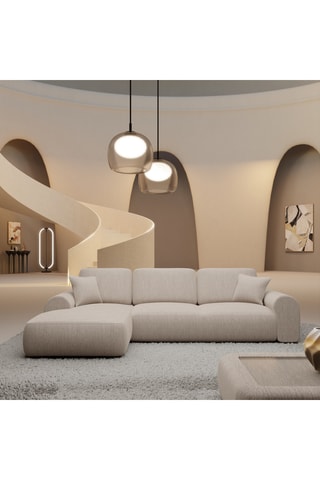 Canapé d’angle droit Dion - Beige - 5 places - En polyester