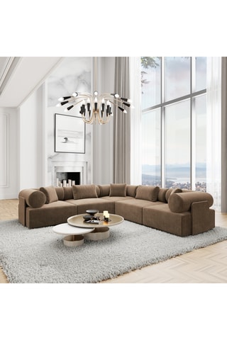 Canapé d'angle Ragusa - Marron - 6 places - En polyester