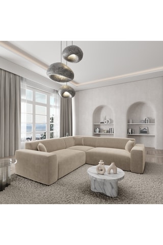 Canapé d'angle Lenova - Beige - 6 places - En polyester