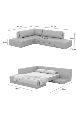 Canapé d'angle gauche convertible Mandora - Blanc - 4 places - En polyester