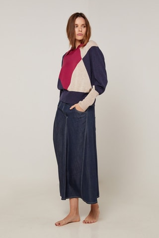 Wollen Trui - granaatrood en blauw