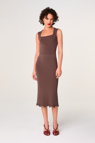 Jupe midi taille haute - Marron