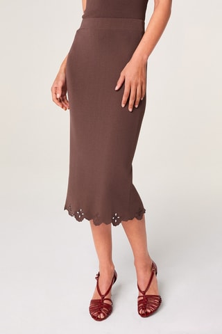 Jupe midi taille haute - Marron