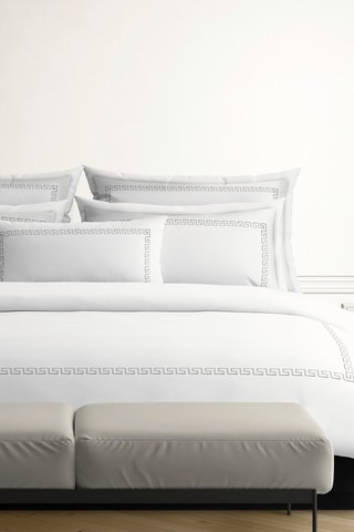 Fronha de travesseiro em cetim de algodão 80 fios/cm² Grand Hôtel - Branco e cinzento