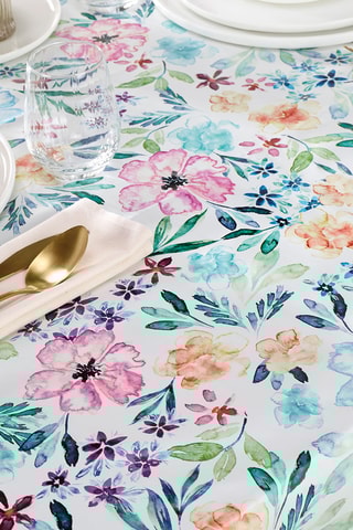 Toalha de mesa anti-nódoas Danse de pétales - Azul e rosa