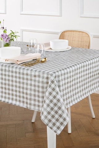 Toalha de mesa anti-nódoas Efeito vichy - Toupeira e cru