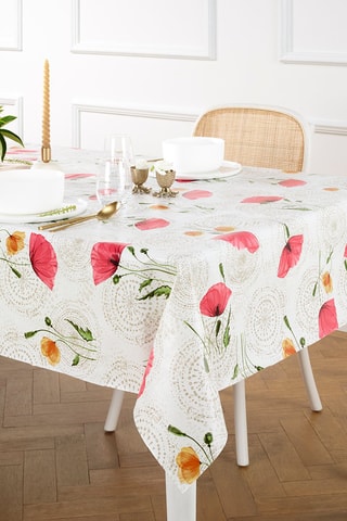 Toalha de mesa anti-nódoas Champ de pavot - Branco e rosa