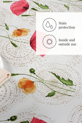 Toalha de mesa anti-nódoas Champ de pavot - Branco e rosa