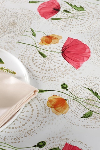 Toalha de mesa anti-nódoas Champ de pavot - Branco e rosa