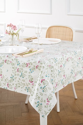 Toalha de mesa revestida anti-nódoas Fleurs estivales - Branco