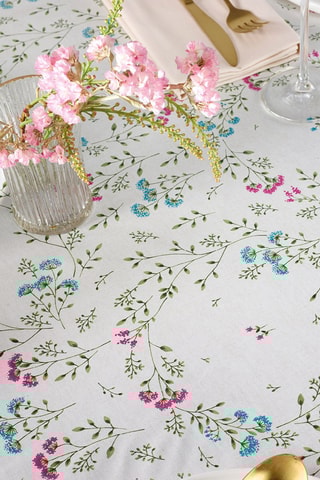 Toalha de mesa revestida anti-nódoas Fleurs estivales - Branco