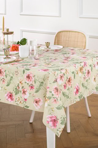 Toalha de mesa em plástico Eclosion de fleurs - Verde e rosa