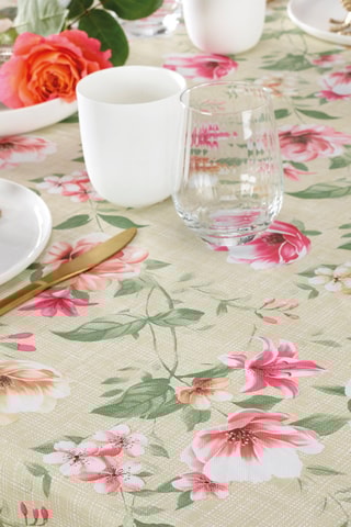 Toalha de mesa em plástico Eclosion de fleurs - Verde e rosa