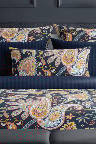 Conjunto de edredão em cetim de algodão 80 fios/cm² Indienne - Castanho e azul-escuro