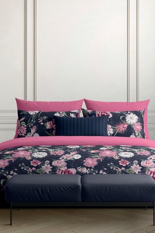 Conjunto de edredão em cetim de algodão 80 fios/cm² Eclat nocturne - Azul escuro e rosa