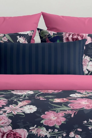 Conjunto de edredão em cetim de algodão 80 fios/cm² Eclat nocturne - Azul escuro e rosa