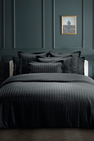 Conjunto de edredão em cetim de algodão Dobby Stripe  Preto