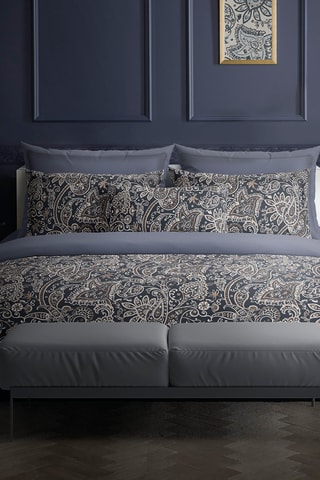 Lençol liso em cetim de algodão 80 fios/cm² Indienne - Cinzento escuro e toupeira