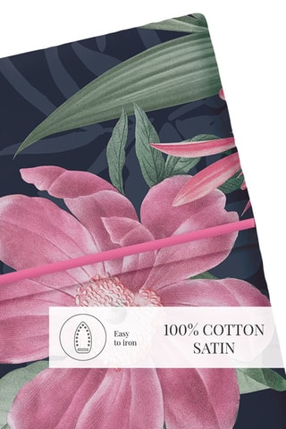 Lençol liso em cetim de algodão 80 fios/cm² Eclat nocturne - Azul escuro e rosa