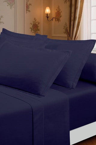 Conjunto de lençóis em cetim de algodão 80 fios/cm² - Azul-escuro