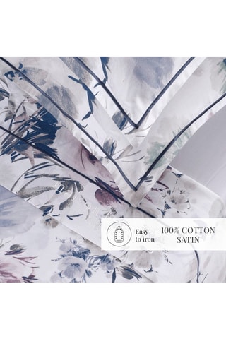 Conjunto de lençóis em cetim de algodão 80 fios/cm² Erodium - Branco e azul-marinho