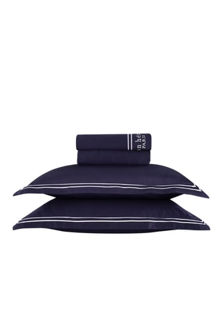 Conjunto de lençóis em cetim de algodão 80 fios/cm² Paris - Branco e azul-escuro