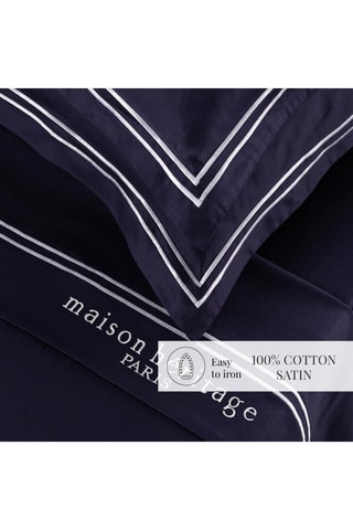 Conjunto de lençóis em cetim de algodão 80 fios/cm² Paris - Branco e azul-escuro