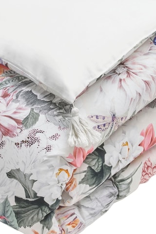 Edredão em cetim de algodão 80 fios/cm² Fleurs éclatantes - Branco e rosa