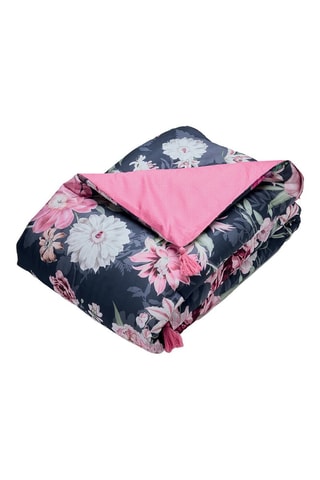 Edredão em cetim de algodão 80 fios/cm² Eclat nocturne - Azul escuro e rosa