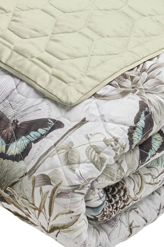 Colcha em cetim de algodão 80 fios/cm² Jardin orné - Verde-claro e branco