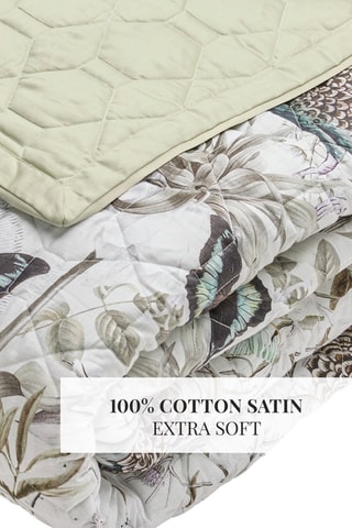 Colcha em cetim de algodão 80 fios/cm² Jardin orné - Verde-claro e branco