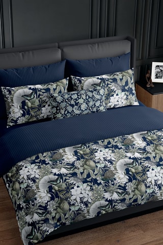 2 fronhas em cetim de algodão 80 fios/cm² Dobby stripe woven - Azul