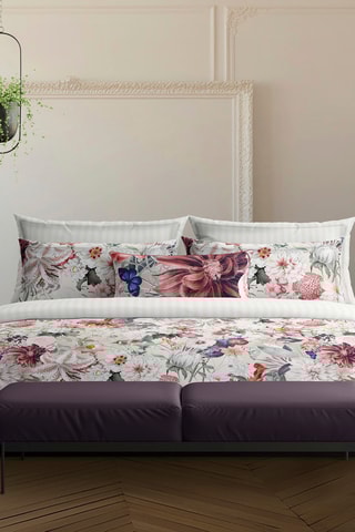 2 fronhas em cetim de algodão 80 fios/cm² Fleurs éclatantes - Branco