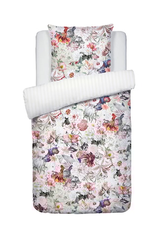 Conjunto de edredão reversível em cetim de algodão 80 fios/cm² Fleurs éclatantes - Branco