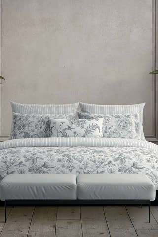 Conjunto de edredão reversível em cetim de algodão 80 fios/cm² Fleurs esquissées - Branco