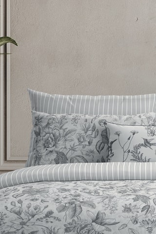 Conjunto de edredão reversível em cetim de algodão 80 fios/cm² Fleurs esquissées - Branco