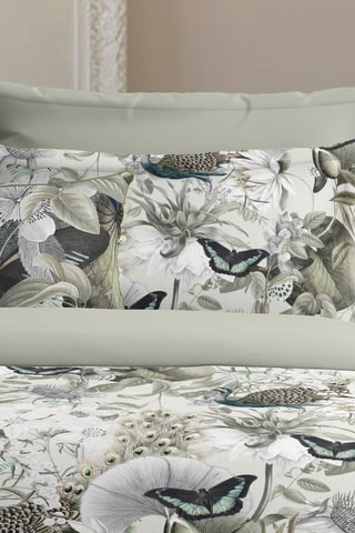 Conjunto de edredão reversível em cetim de algodão 80 fios/cm² Jardin orné - Verde