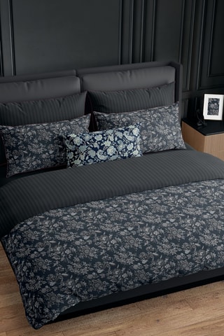 Conjunto de edredão reversível em cetim de algodão 80 fios/cm² Toile damassée - Cinzento e branco